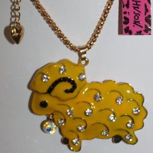 Betsey Johnson Bright Yellow Enamel Sheep w/ Clear Crystals spot Necklace